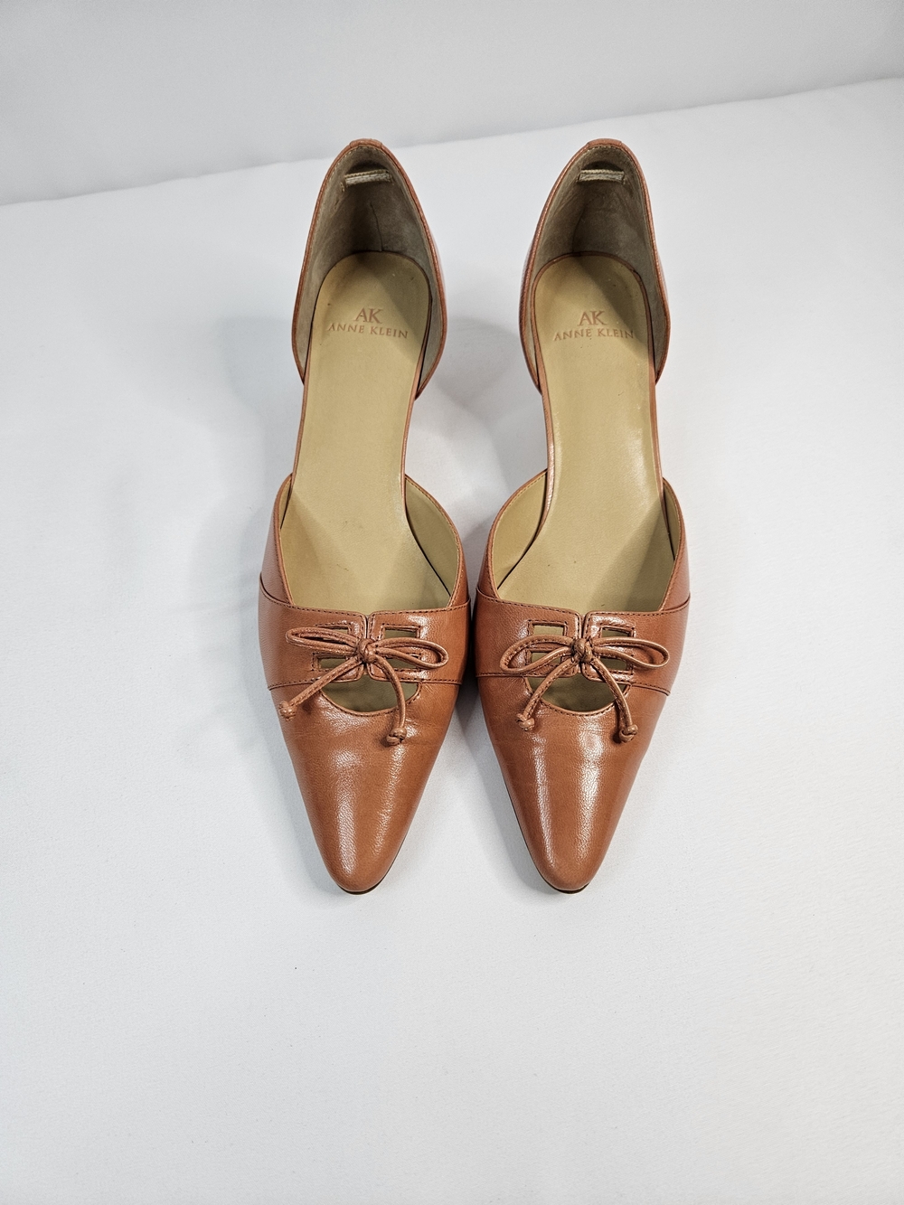 Anne Klein Pointed Toe Low Heel Pumps in Chestnut - Picture 3 of 6